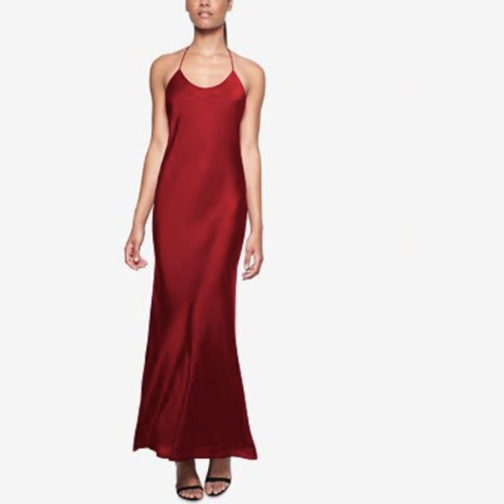 Fame and Partners Burgundy Tie-Back Halter Dress